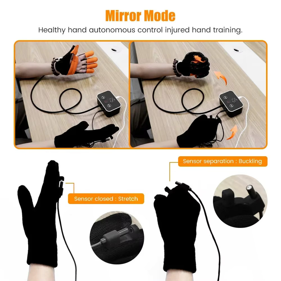Rehabilitationsroboter für Schlaganfallpatienten mit Hemiplegie – Handschuhe und Fingertrainer zur Handfunktionstherapie nach Hirninfarkt in Schwarz - Bild 3