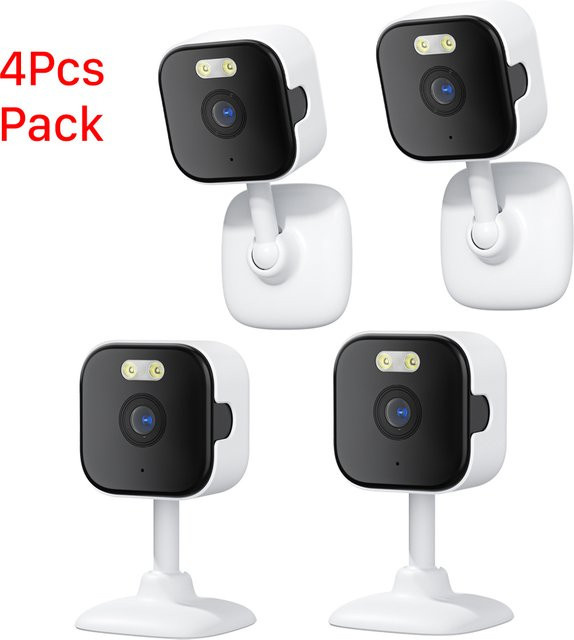 ANBIUX 4er-Pack Mini WiFi Smart Home Sicherheitskamera in Weiß mit AI Bewegungserkennung, App-Steuerung und Unterstützung für Alexa und Google - Bild 1