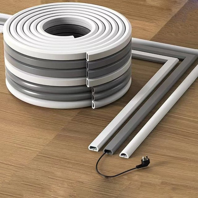 3M Kabelkanal Boden Kabel Abdeckung Selbstklebend Grau, 3m Länge - Bild 1