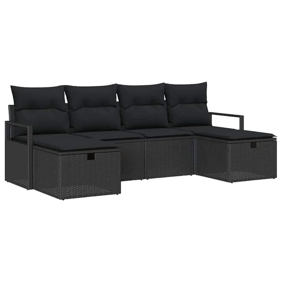 vidaXL Garten-Sofa-Set 6-tlg. aus Poly-Rattan mit Kissen in Schwarz - Bild 2