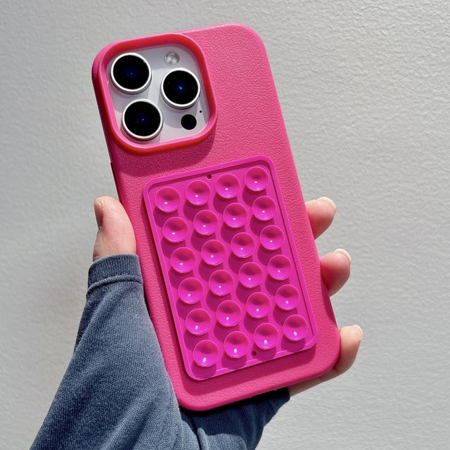 Stoßfeste Silikonhülle mit Litschi-Textur und 3D-Saugnapf für iPhone 11 bis iPhone 17 Pro Max von Tuiying002 in Hellrosa - Bild 1