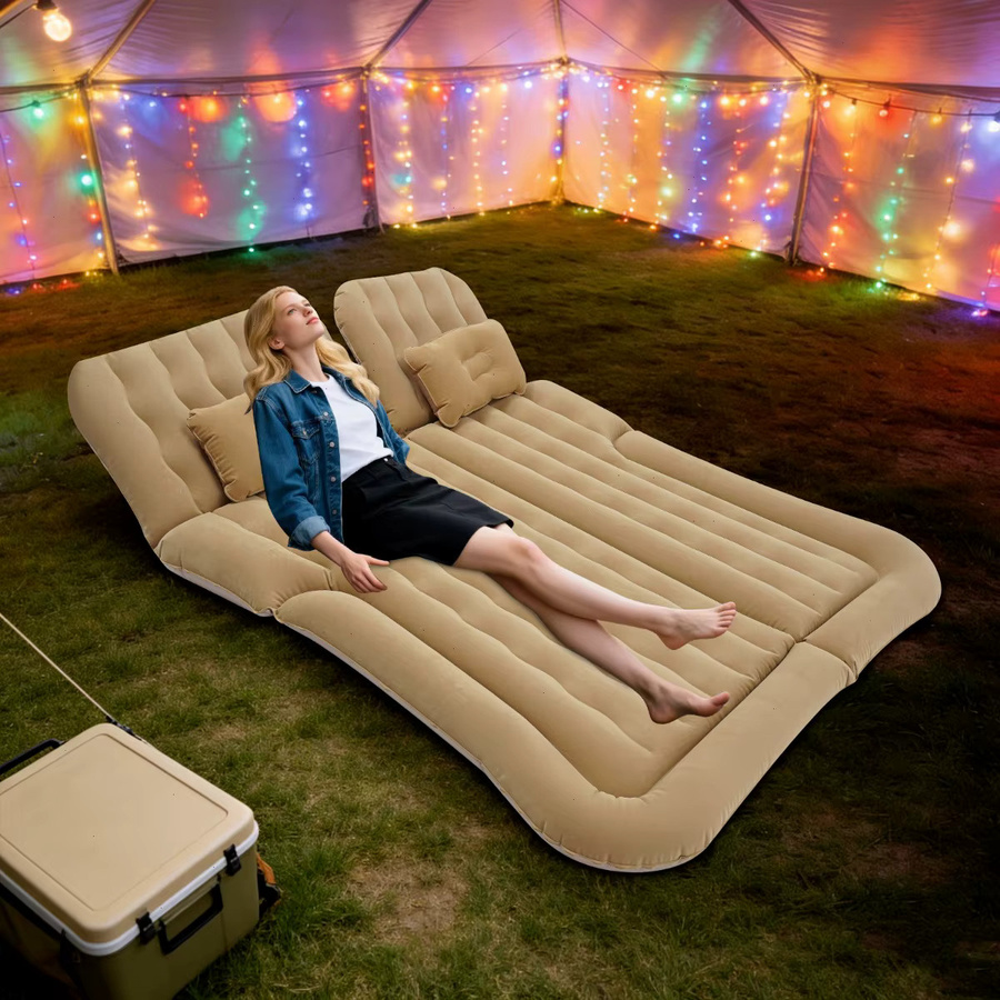 Bymaocar Aufblasbare SUV-Luftmatratze in Beige und Schwarz aus feuchtigkeitsbeständigem PVC für Camping und Outdoor-Reisen - Bild 3