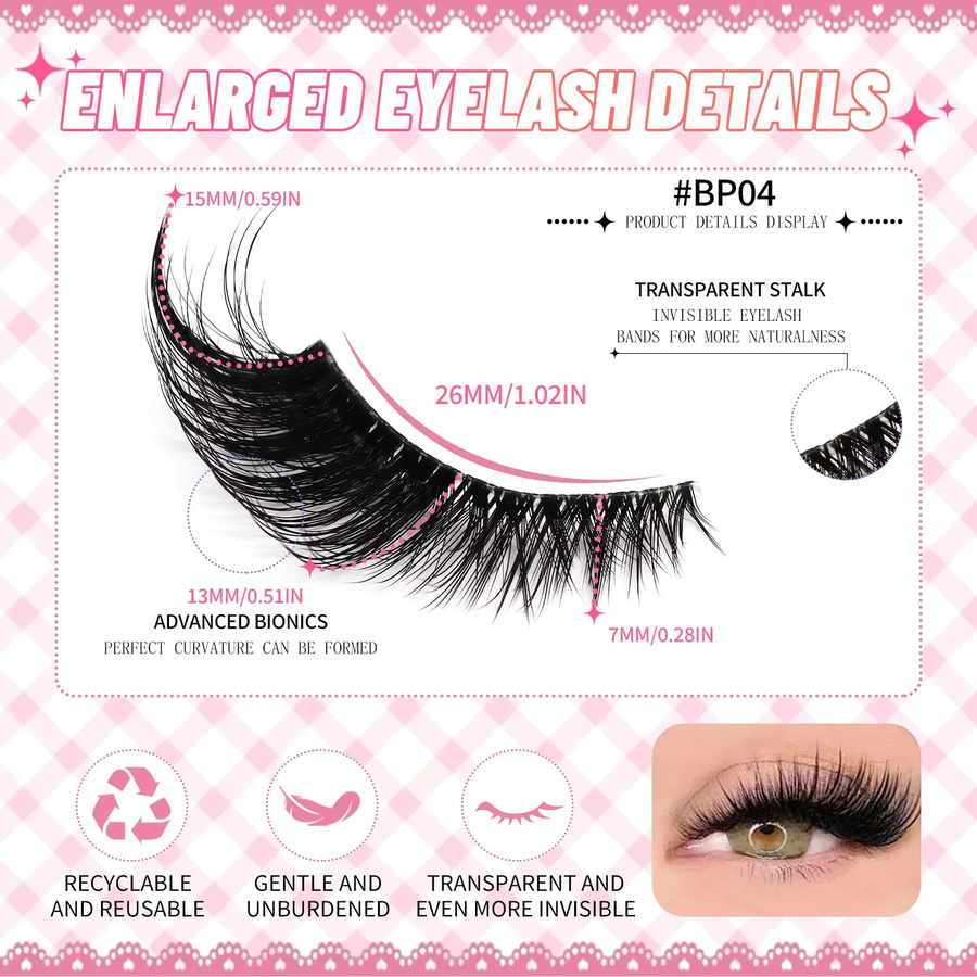 Veltrinay Künstliche Wimpern, Halbe Wimpern, Klares Band, Unisex - Bild 5