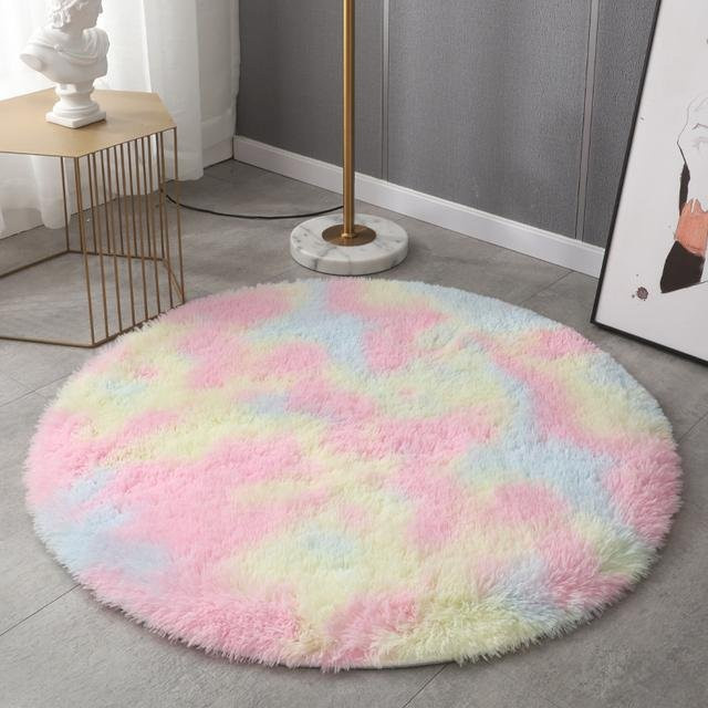 Runder Plüschteppich von Yiran Furniture in Multicolour, flauschiger Kunstfell-Teppich für Wohnzimmer, Schlafzimmer oder Kinderzimmer, Durchmesser: 160 cm - Bild 1