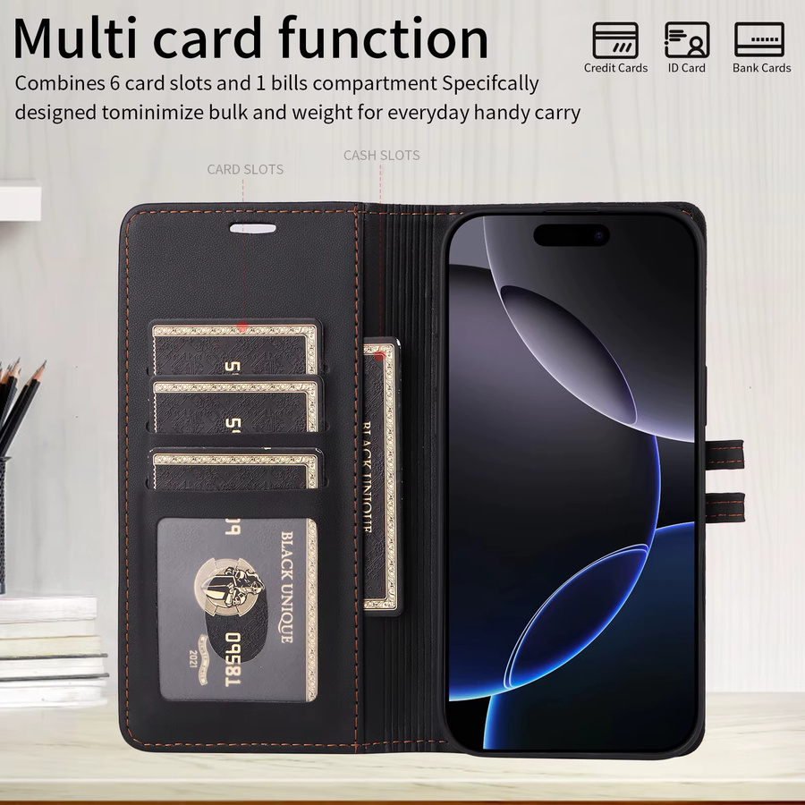 Business Flip Leder Handyhülle Wallet Cover für Samsung Galaxy A-Serie in Schwarz oder Rot - Bild 2