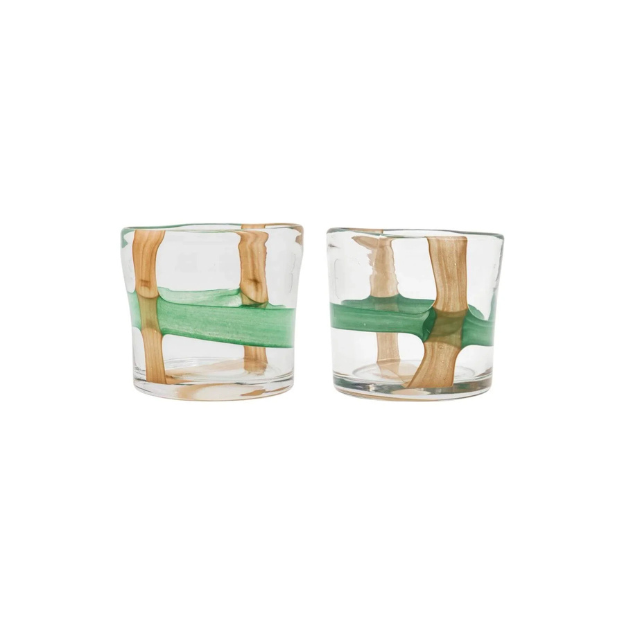House Doctor Teelichthalter Hollis aus Glas, grün-braun, 2er-Set, Durchmesser: 10 cm - Bild 1