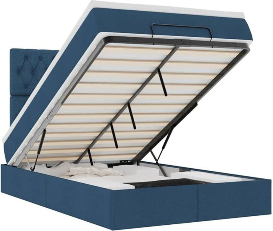 Vidaxl Ottoman Polsterbett mit Matratze in Blau aus Stoff, Modernes Polsterbett B/T/H: 120 x 190 cm - Bild 1