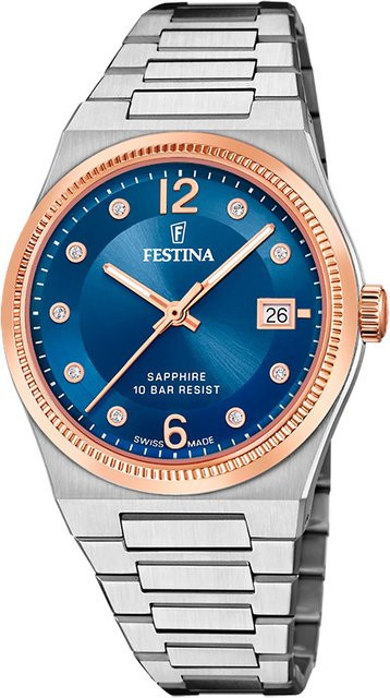 Festina Damenuhr, Quarz, Edelstahl, Blau, 35 mm, 10 ATM - Bild 1