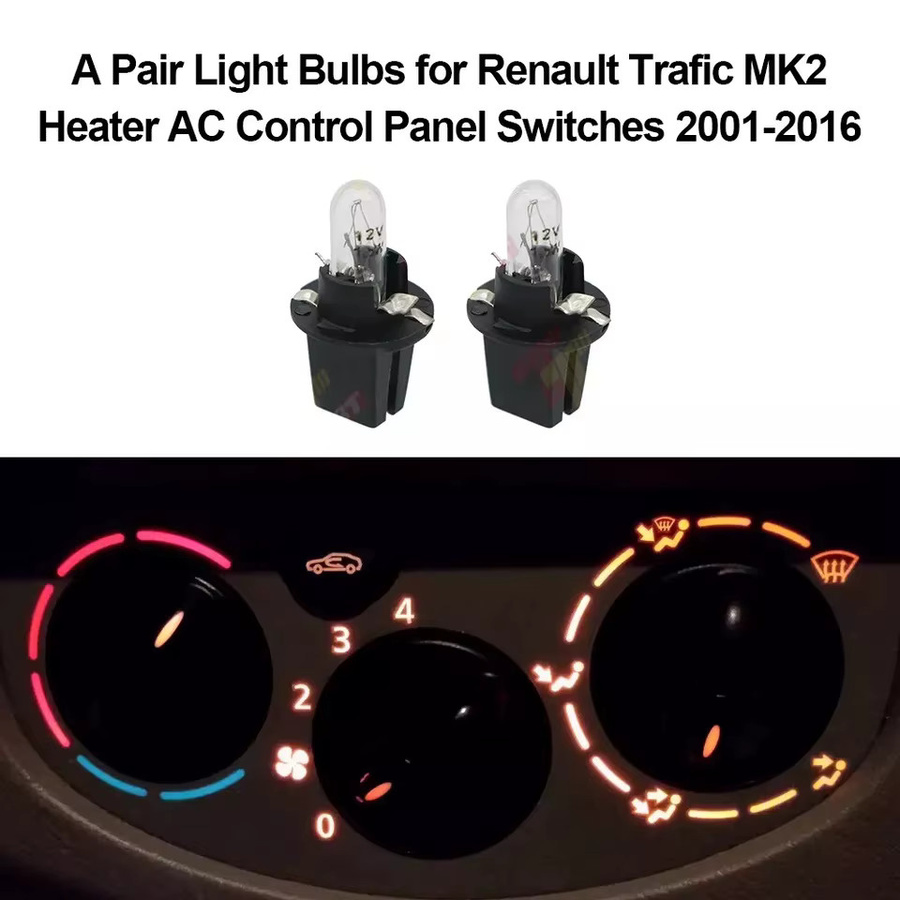 VIVI.OBD-CLUB Glühbirnen Set für Renault Trafic MK2 Heizung und AC-Bedienfeld Schalter 7116-0209 transparent - Bild 3