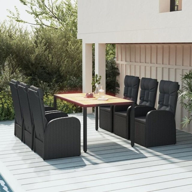 7-teilige Garten-Essgruppe aus schwarzem Polyrattan mit Kissen von Vidaxl - Bild 1