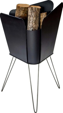 VASNER Merive M2 Feuerkorb mittelhoch abgerundet in Schwarz aus Stahl und Holz, B/T/H: 50,0 x 48,0 x 78,0 cm