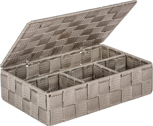Wenko Badorganizer Adria mit Deckel in Taupe aus Kunststoff-Geflecht, Breite: 17,0 cm, Tiefe: 7,5 cm, Höhe: 17,0 cm - Bild 1