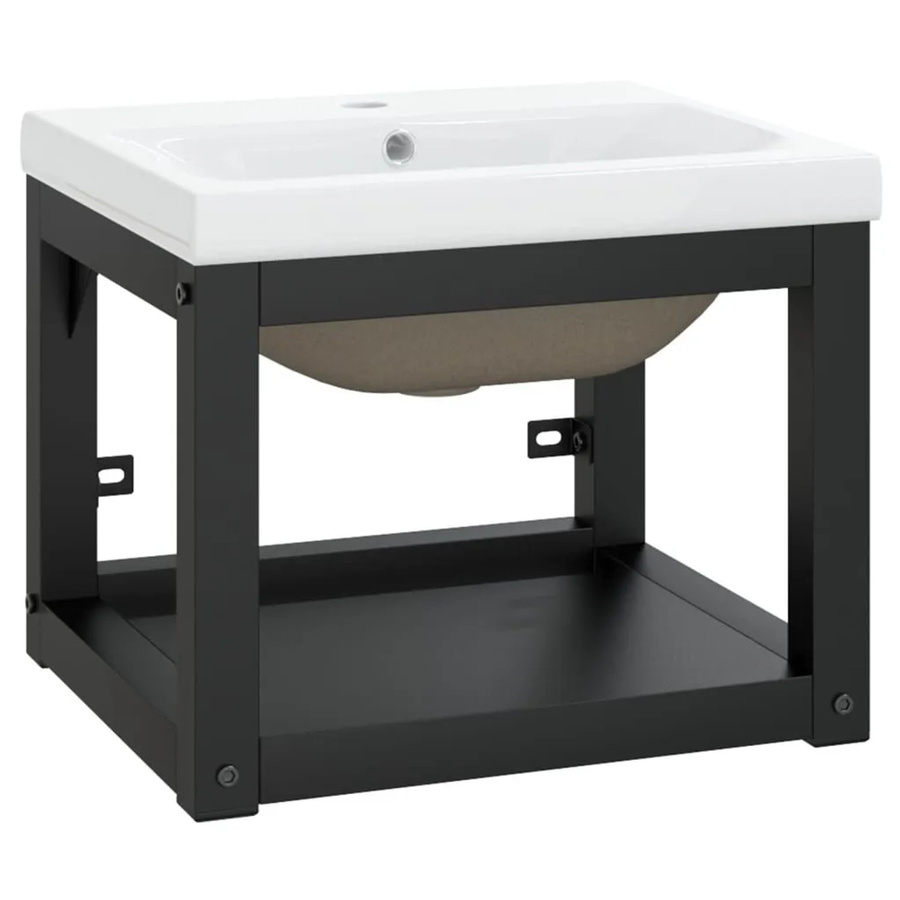 vidaXL Badezimmer-Waschtischgestell mit Waschbecken aus Metall und Keramik in Schwarz und Weiß, Wandmontage, Modernes Design - Bild 2