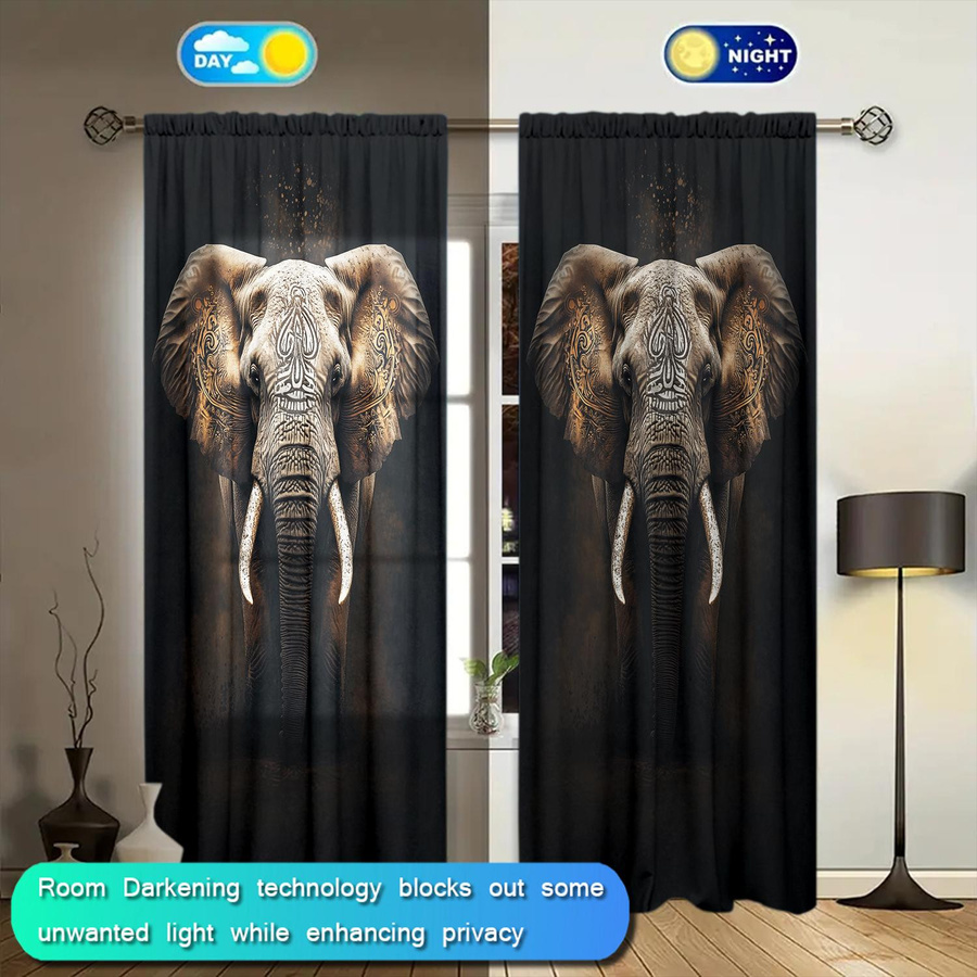2er-Set Elephant Vorhang mit Elefanten-Print, halbtransparent, moderner Stil, B: 52,5 cm, H: 116 cm - Bild 2