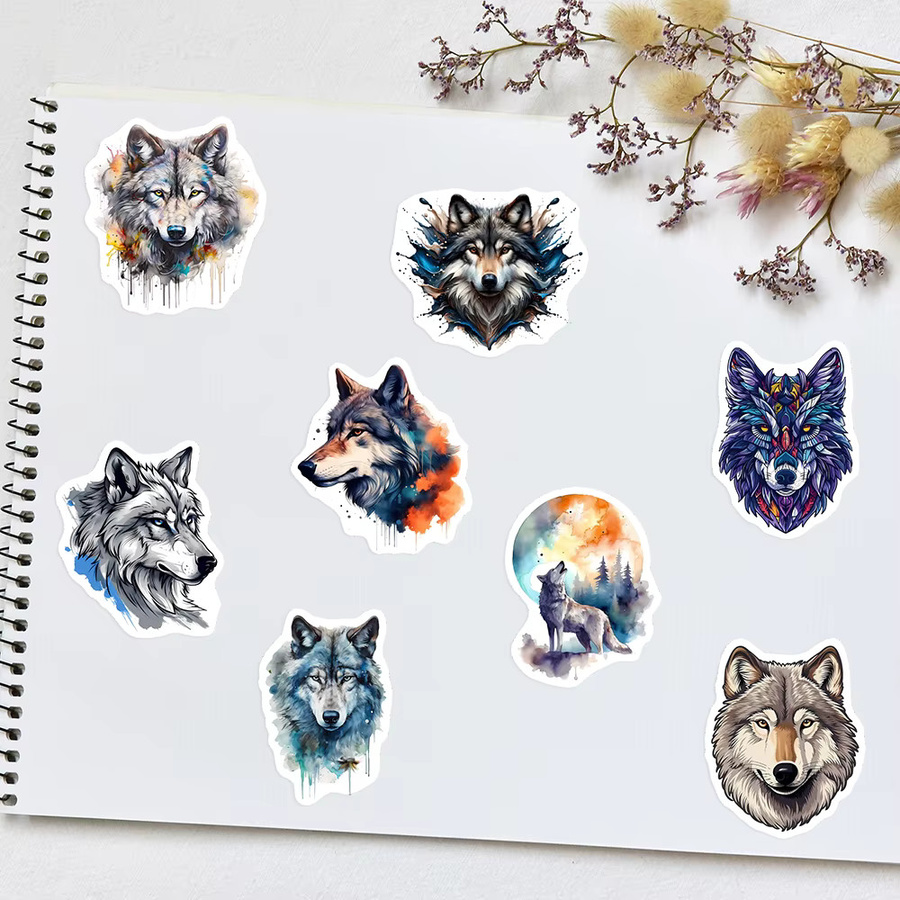 Cool Wolf Ästhetische Kunst Aufkleber in Multicolour für Scrapbook, Tagebuch und Laptop, Wasserdicht - Bild 2