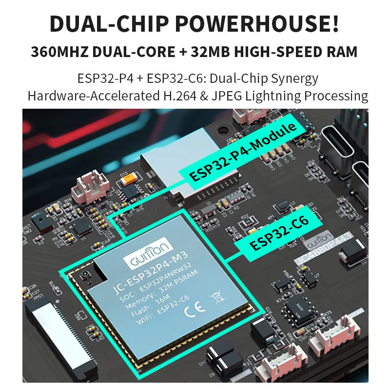 DIYmall ESP32P4 ESP32-C6 Entwicklungsboard mit 4,3 Zoll IPS kapazitivem Touchscreen, 480x800 Pixel, WIFI und Bluetooth, Schwarz - Bild 3