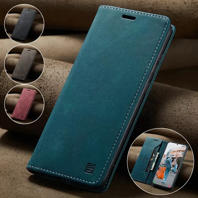 Samsung Wallet Flip Cover Ledertasche für S25 Edge S22 Ultra S21 FE S20 S10 S9 S8 Plus A53 A33 A13 A52S A42 A32 A22 A12 A71 A51 in Schwarz - Bild 1