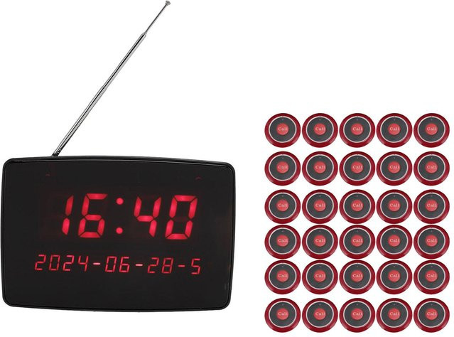 DIYelecs Drahtloses Rufsystem mit 30 Ruftasten und Display-Empfänger, IPX4 Wasserdicht, Schwarz - Bild 1