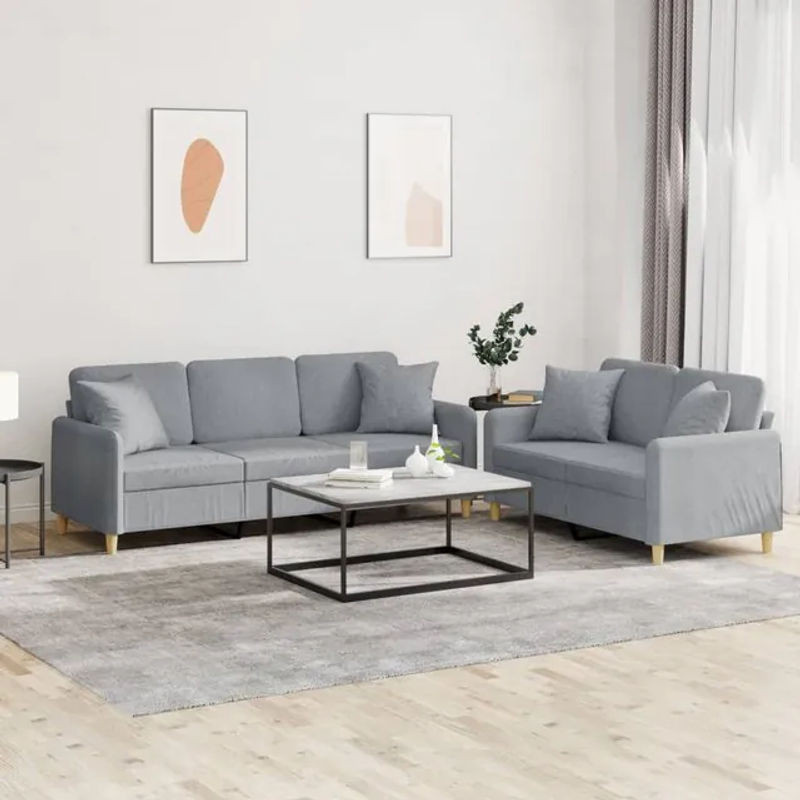 Vidaxl 2er Entspannungsgarnitur mit Kissen in Hellgrau aus Stoff und Holz mit Metallgestell im modernen Design - Bild 1