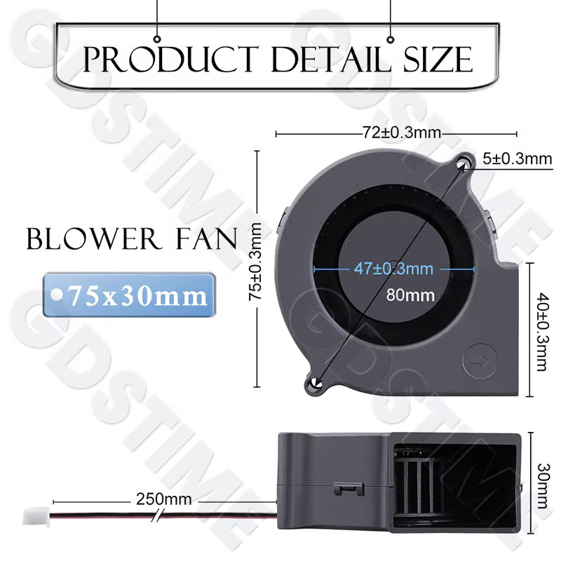 Gdstime Turbo-Radiallüfter 7530 Gebläse in Schwarz, B/T/H: 75 x 75 x 30 mm - Bild 5