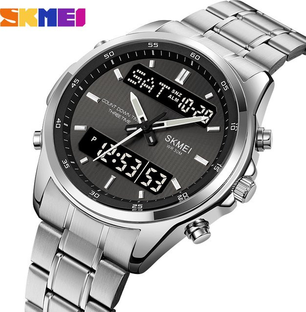 SKMEI Armbanduhr, Digitaluhr, Quarz, Edelstahl, Silber, Herren - Bild 1