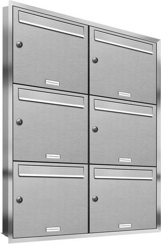 AL Briefkasten-System für 6 Parteien zur Unterputzmontage, silberfarben, B/H/T: 153,197 x 106,6 x 11,6 cm - Bild 1