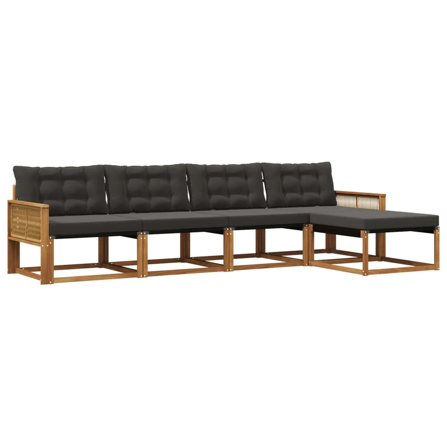 vidaXL Outdoor-Sofagarnitur L-Form aus Akazienholz mit 5 Kissen in Schwarz und Natur - Bild 2