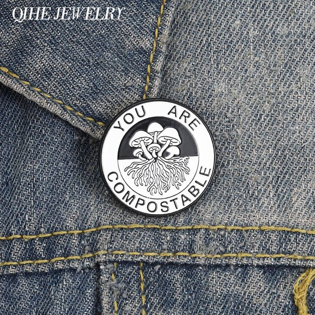 QIHE JEWELRY Emaille-Anstecknadel, Pilz-Slogan, Legierungsbrosche - Bild 1
