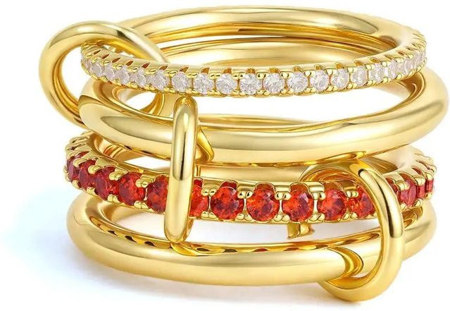 Ringset Edelstahl, Gold, Zirkonia, Damen, Größe 6 - Bild 1