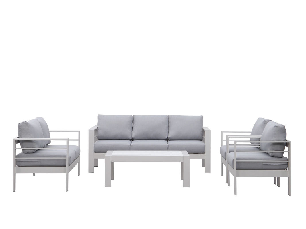 MEXO Gartenmöbel Lounge-Set Genua 7-Sitzer mit Polstern in Weiß und Hellgrau - Bild 3