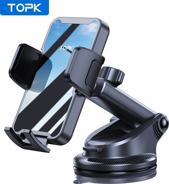 TOPK Verstellbarer Autotelefonhalter für Armaturenbrett in Schwarz mit 360-Grad-Drehung und Freisprecheinrichtung für iPhone und Samsung - Bild 1