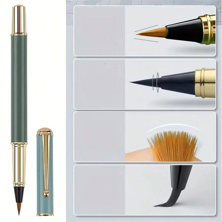 Kalligraphie-Set für Anfänger mit weichem Pinselstift, tragbarem Stiftgehäuse und 10 schwarzen Tintenpatronen in Schwarz und Grün - Bild 3