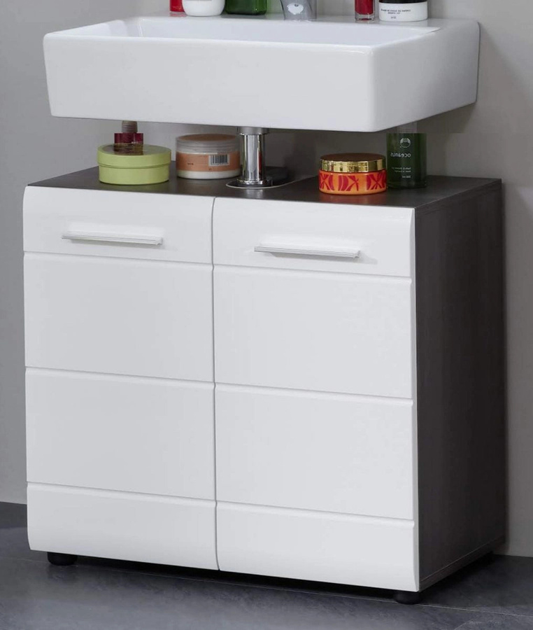 Trendteam Waschbeckenunterschrank Line in Weiß Hochglanz mit Kassetten-Optik B/H/T: 60 x 56 x 31 cm - Bild 4