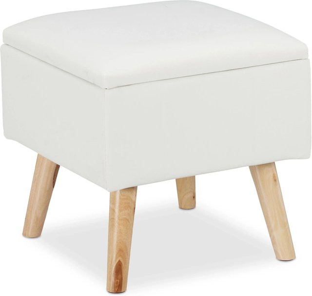 Relaxdays Sitzhocker mit Stauraum aus Kunstleder in Weiß, B/T/H: 40 x 40 x 40 cm - Bild 1