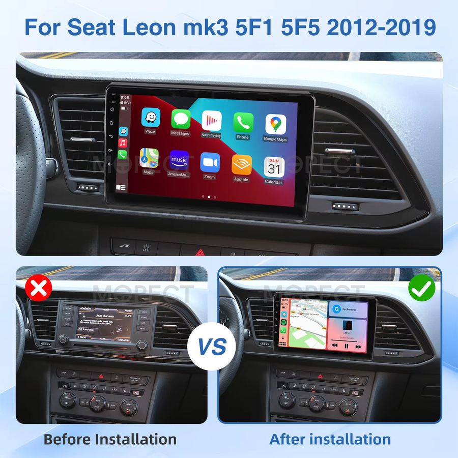 MOPECT Android 15 Autoradio mit 9 Zoll Display, 4+64GB, CarPlay, GPS, Bluetooth, DAB und AHD für Seat Leon MK3 5F1 5F5 (2012-2019), Schwarz - Bild 2