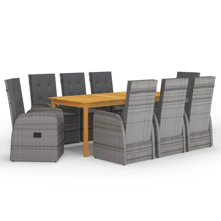 vidaXL 9-teilige Garten-Essgruppe aus Polyrattan und Akazienholz in Grau mit Kissen - Bild 2