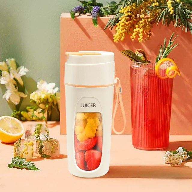 CREAROMA Tragbarer elektrischer Mini Mixer mit 8 Klingen und 3000mAh Akku in Weiß und Orange - Bild 1