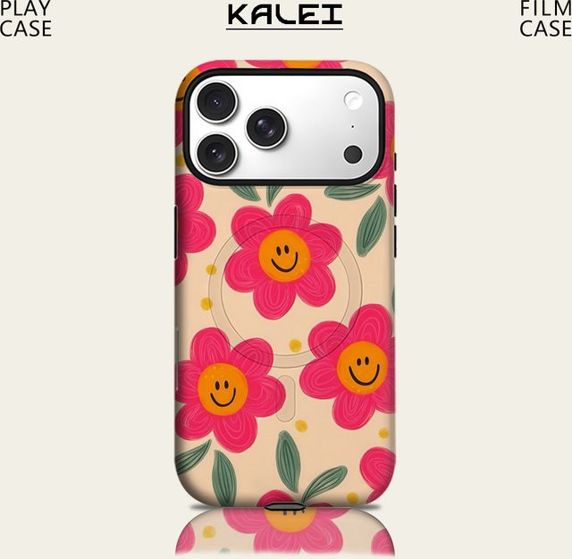 Potdemiel Smiley Pink Blooms Handyhülle für iPhone 17 16 15 14 13 Pro Max Plus – Robuste magnetische ein- und doppelschichtige Hülle in Pink - Bild 1
