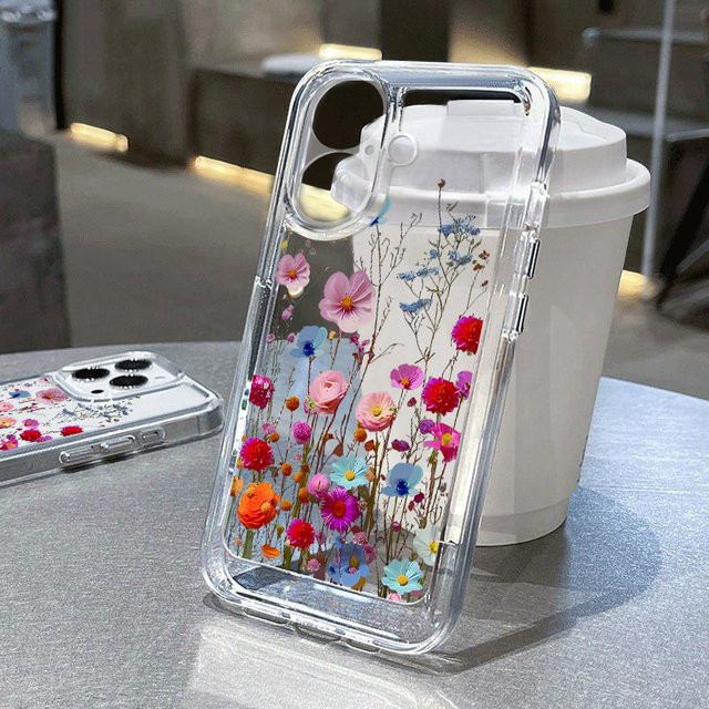 YISHANGOU Transparente Silikon Handyhülle mit Retro-Blumenmuster für iPhone 11, 12, 13, 14, 15, 16 Pro Max, 16 Plus und 16E - Bild 1