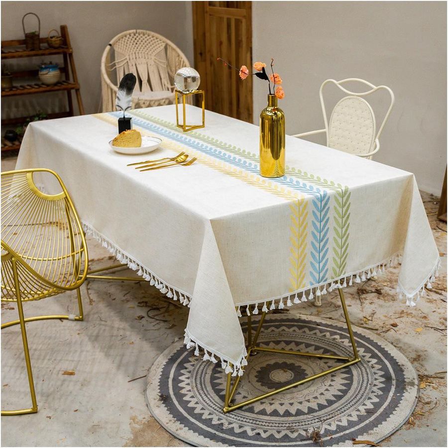 Bestickte Jute-Tischdecke mit Fransen von Your Warm Home, knitterarm, für rechteckige Esstische, B/H: 110 x 110 cm - Bild 1