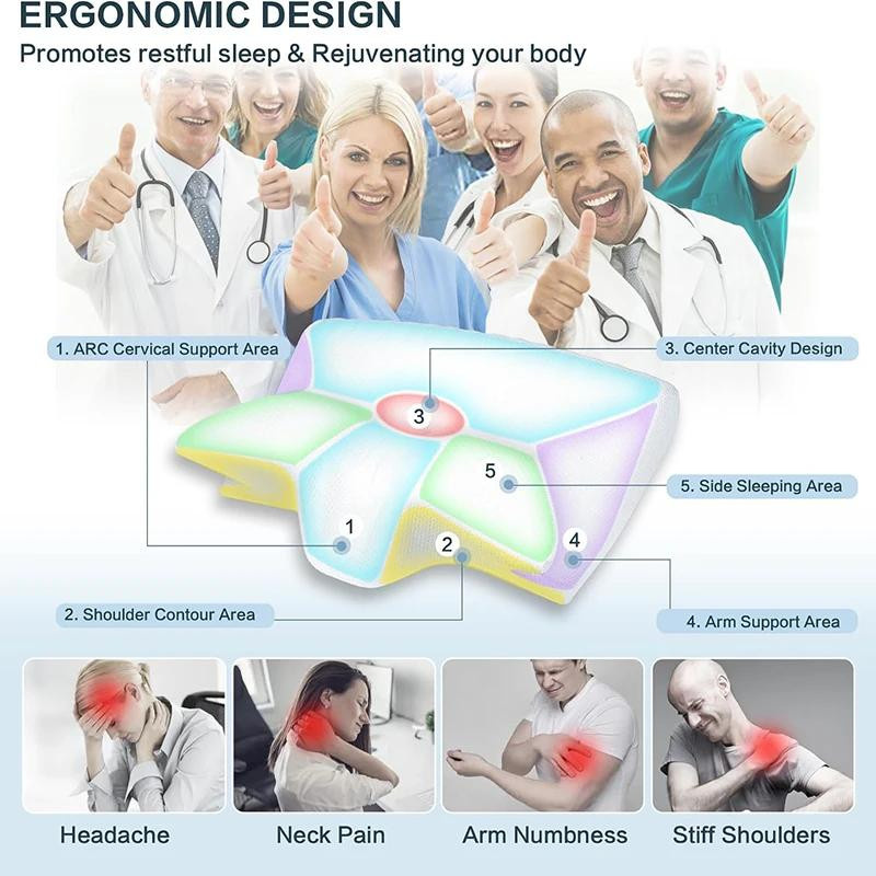Ergonomisches 2-in-1 Nackenkissen aus Memory-Schaum mit konturierter Stütze gegen Nackenschmerzen, Polyester - Bild 2