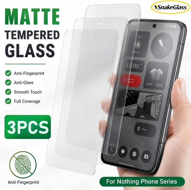 3er-Pack Mattiertes Gehärtetes Glas für Nothing Phone 4A Pro, 3A Lite, 2A Plus und CMF Phone 1 mit Anti-Fingerabdruck-Beschichtung in Transparent - Bild 1