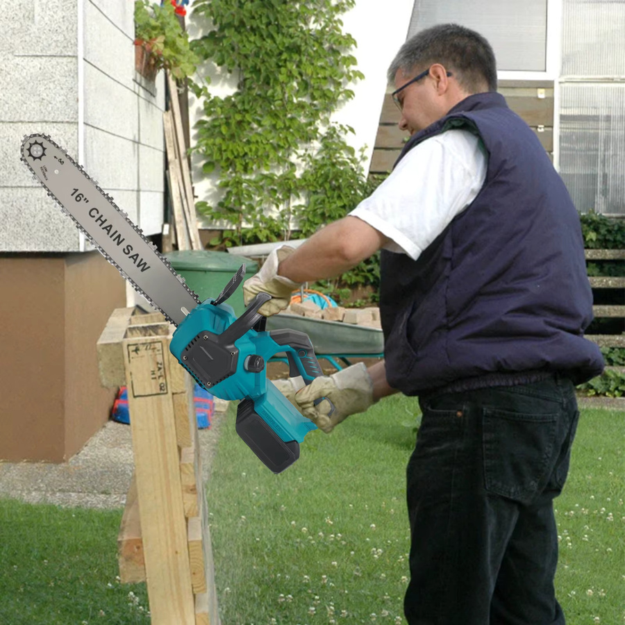 Akku-Elektrokettensäge mit 1800 W bürstenlosem Motor und 16 Zoll Schiene, kompatibel mit Makita 18V LXT Akkus, Blau mit LED-Licht und automatischer Schmierung - Bild 2