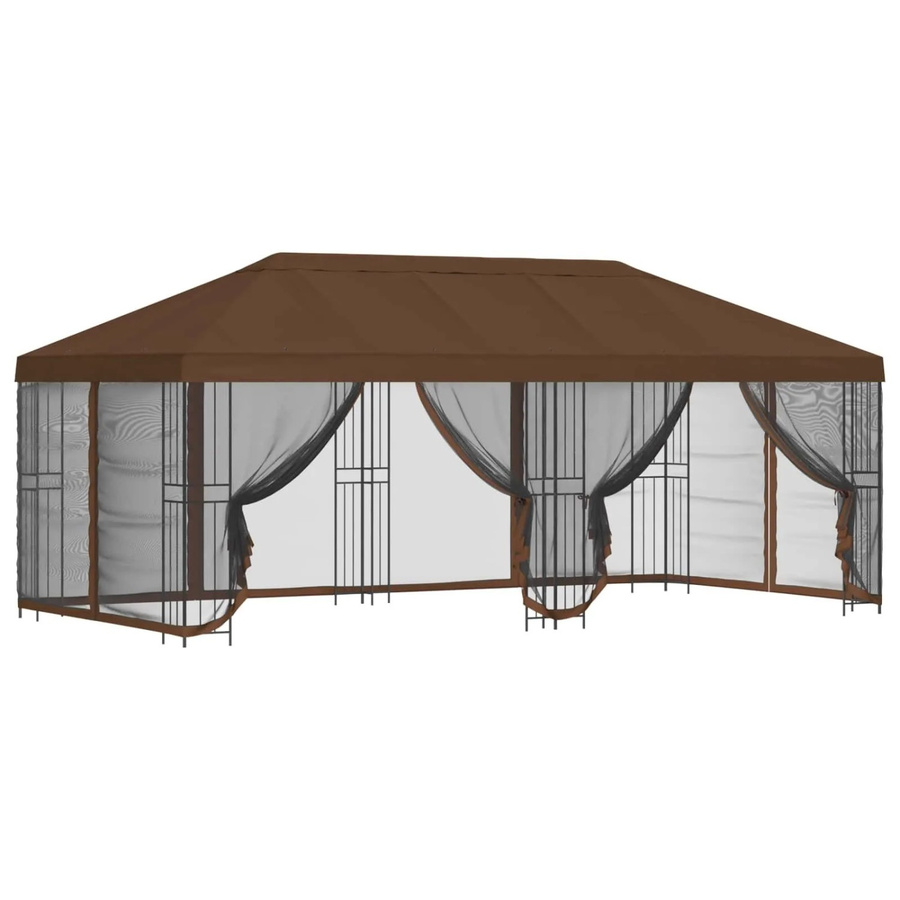 vidaXL Pavillon mit verstellbaren Netz-Seitenwänden aus Polyester und Stahl in Braun, B: 6 m, T: 3 m, H: 2,765 m - Bild 2