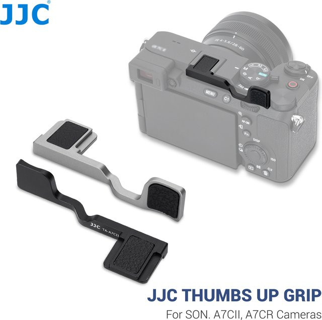 JJC Metall Daumen-Up-Griff für Sony A7C II und A7C R in Schwarz mit Blitzschuh-Abdeckung und Silikon-Pad - Bild 1