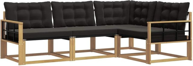 vidaXL Outdoor-Sofagarnitur in L-Form aus Akazienholz mit Textilene-Bezug und Kissen, Weiß und Schwarz - Bild 1