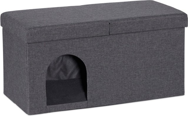 Relaxdays Katzenhöhle aus MDF und Polyester in Grau mit Deckel, faltbar, B/T/H: 74,5 x 38,5 x 37 cm - Bild 1