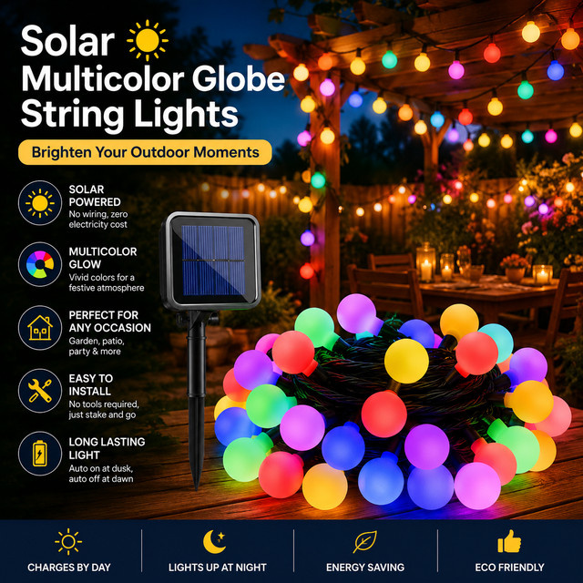 Solar LED Kugellichterkette in Mehrfarben für Garten, Terrasse und Außenbereich - Bild 1