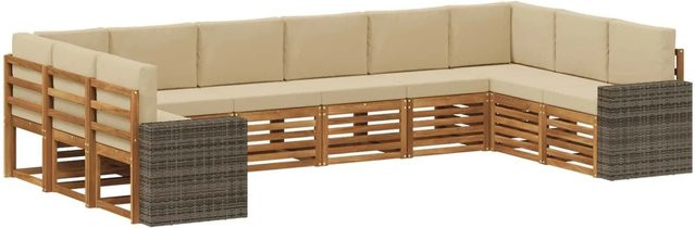 vidaXL Outdoor-Sofagarnitur aus Akazienholz und UV-beständigem Polyester in Natur-Beige mit 10 Sitzteilen und Kissen - Bild 1