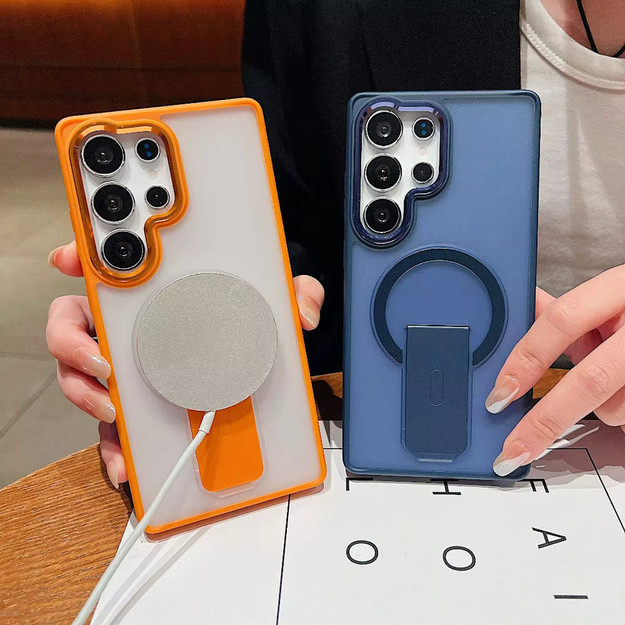 Premium Magnetische Faltbare Halterungshülle für Samsung S26 S25 S24 Ultra Plus, Sturzsichere Matte Transparente Schutzhülle aus hartem PC - Bild 1